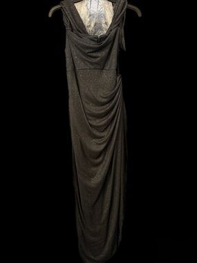 Alex Evenings Black Sparkle Draped Maxi Gown